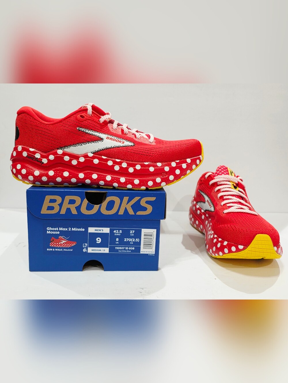 Brooks Ghost Max 2 MINNIE MOUSE RunDisney 2025 Red Polka Men’s 9 Medium D New